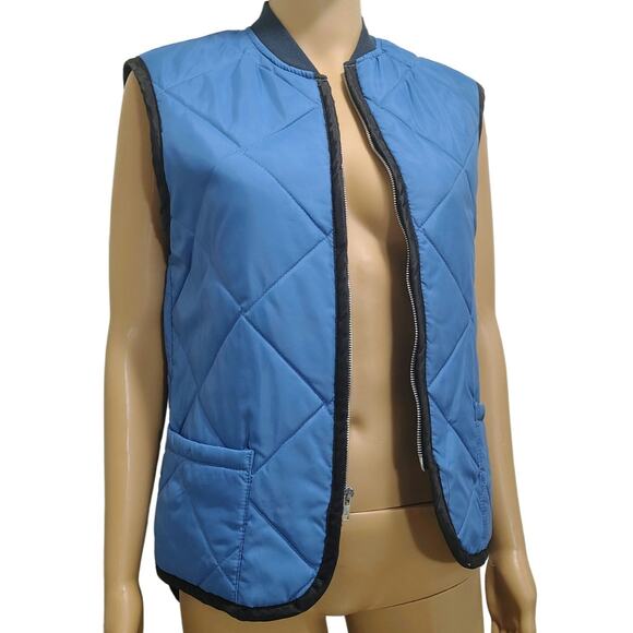70s Blue Vintage Sears Work Leisure Zip Up Quilted Vest Pockets Size Small Mens - Picture 6 of 8